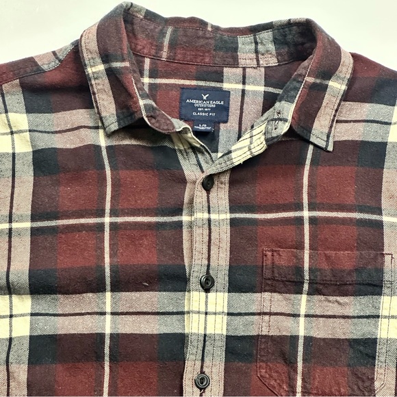 American Eagle Outfitters Men's Plaid Flannel Shirt - Maroon and Cream - Picture 4 of 7
